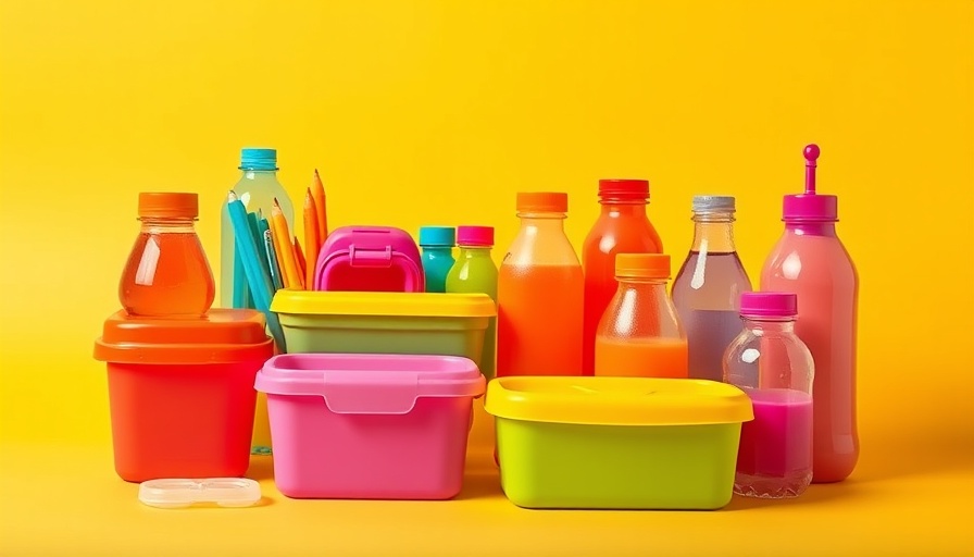 Colorful back-to-school lunch accessories on yellow background.