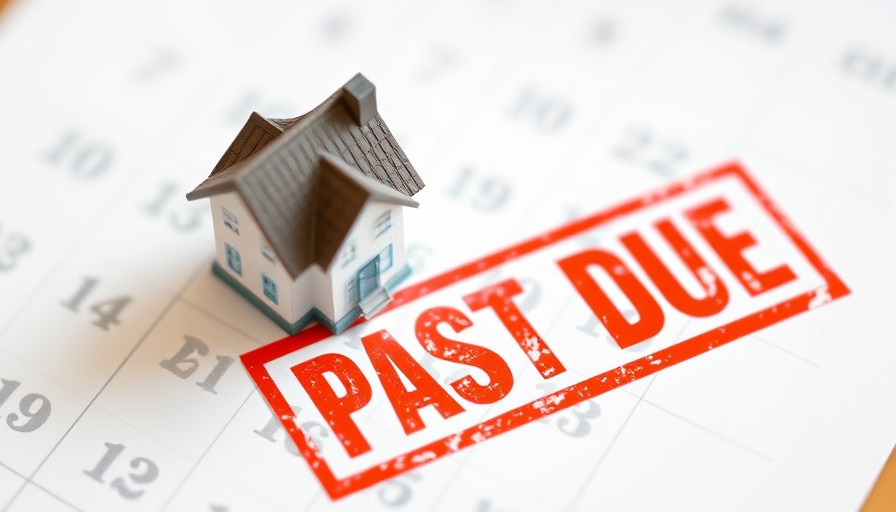 Mini house on calendar with 'PAST DUE' stamp, mortgage arrears decline concept.