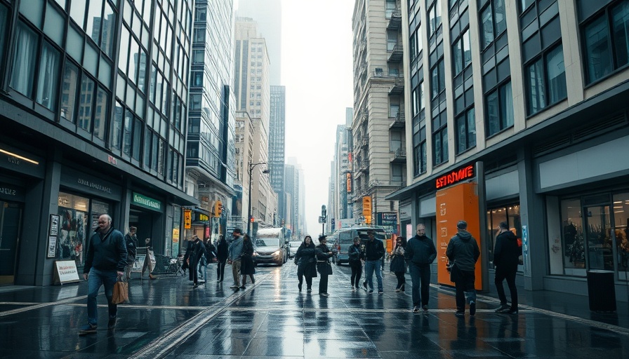Urban scene at Aldgate East, subway entrance during rain.