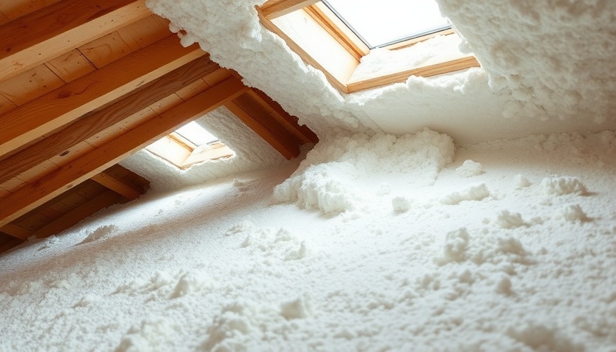 Defects in attic spray foam insulation with skylight view.