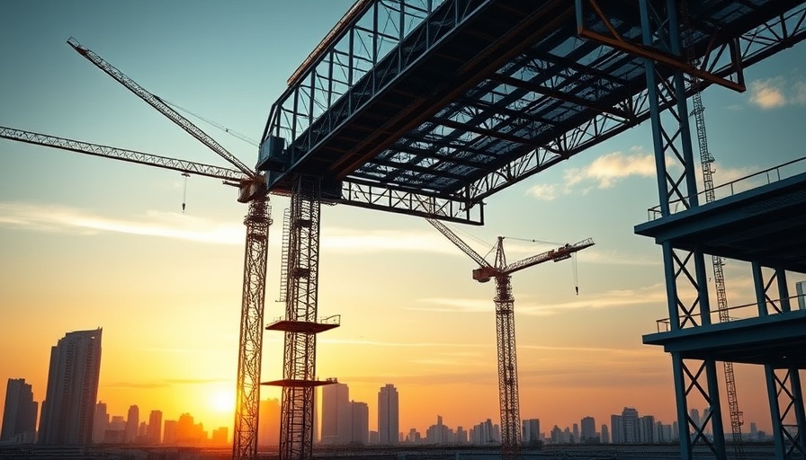 Construction site for off-plan property investment in North West at sunset with cranes.