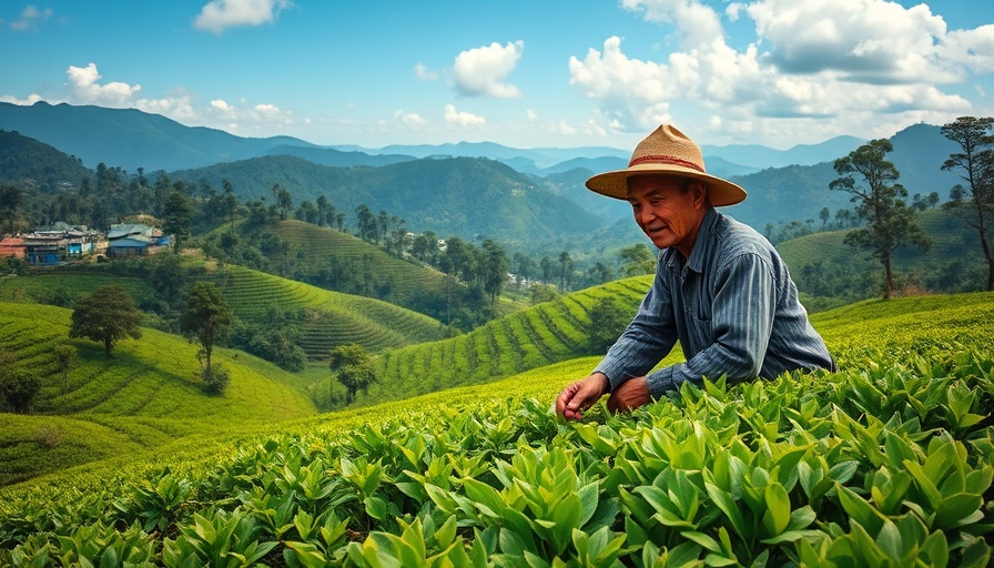 Farmer tending to plants in India, landscape for carbon removal.