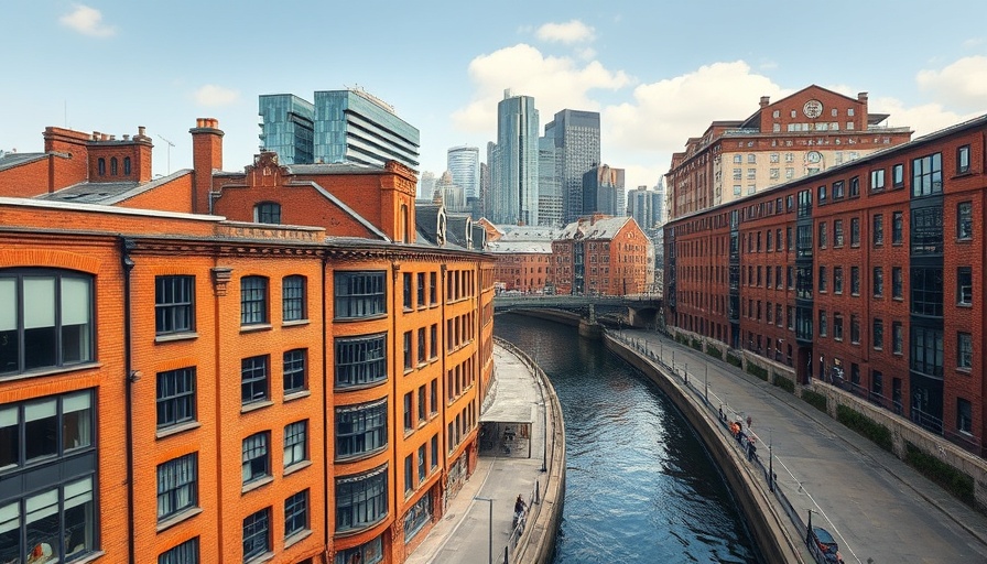 Aerial view of Ancoats urban transformation, historic and modern buildings for investors.