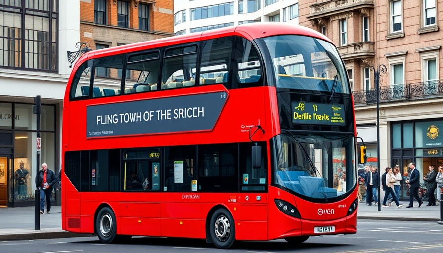 London Superloop bus at city bus stop, impacting property market.