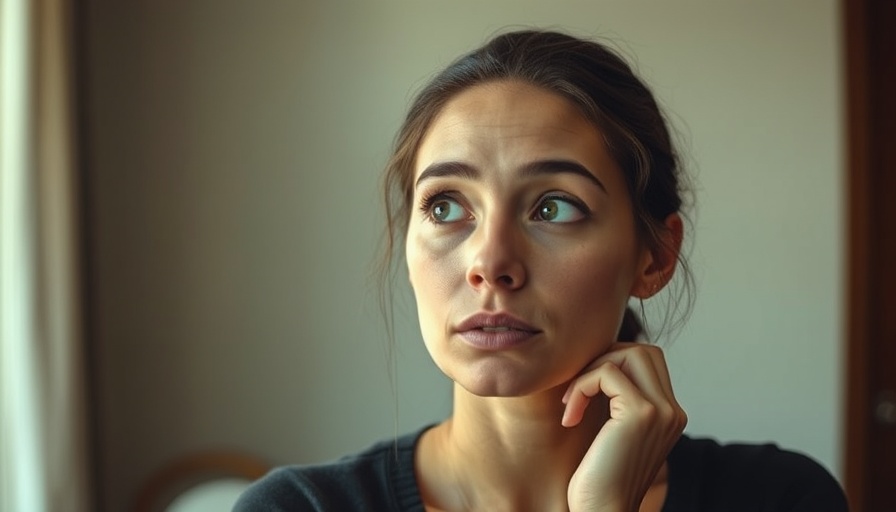 Curious woman with thoughtful expression in cinematic setting.