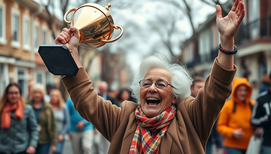 Crystal Palace fan with trophy at parade.