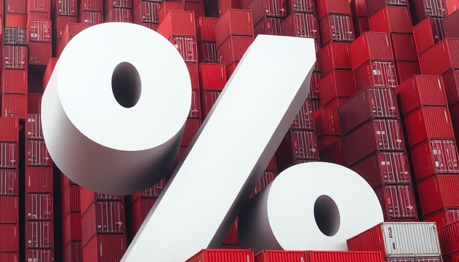 Percentage symbol among shipping containers representing tariffs and supply shocks.