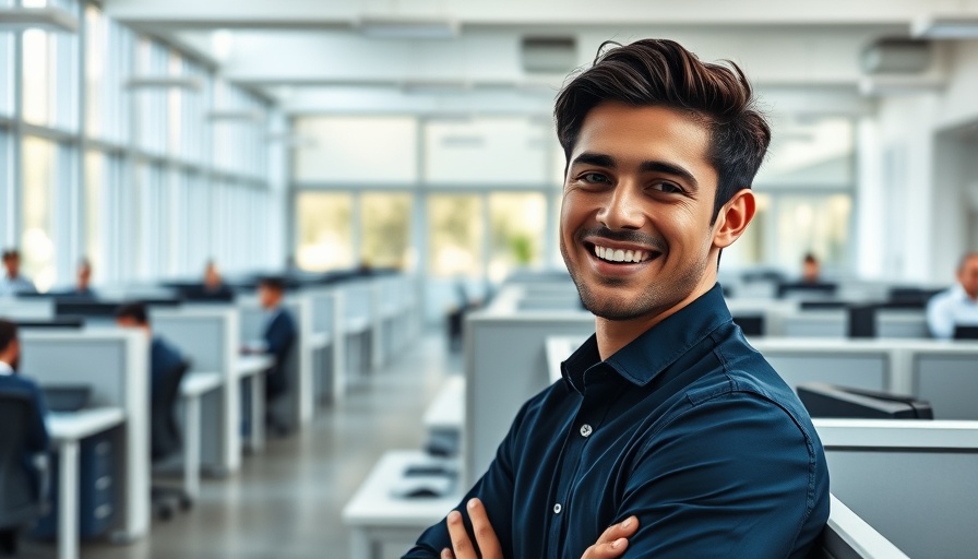 Young man in office smiling, representing Redwood Bank commercial mortgage affordability.