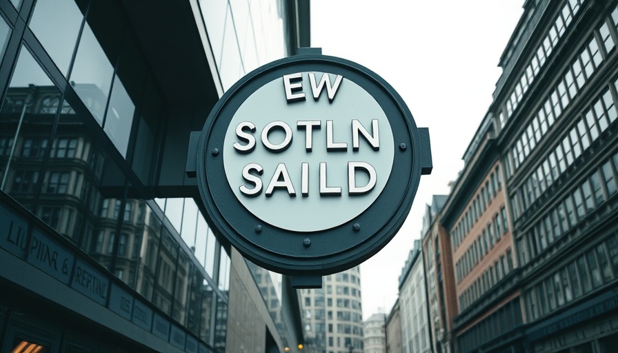 New Scotland Yard sign reflecting cityscape, overcast weather.