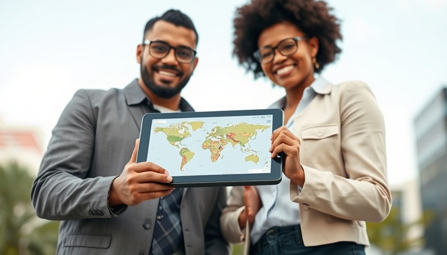 Dynamic digital map on tablet with professionals, workforce management platform focus.