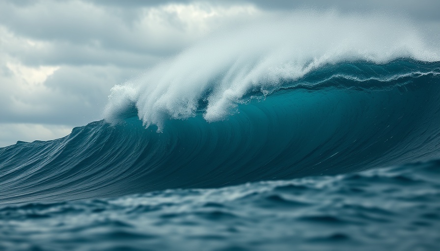Towering ocean wave in stormy sea, representing systemic risks.