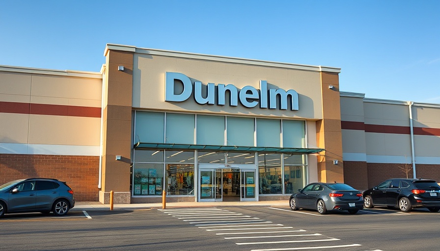 Dunelm storefront with parked cars under a bright sky.