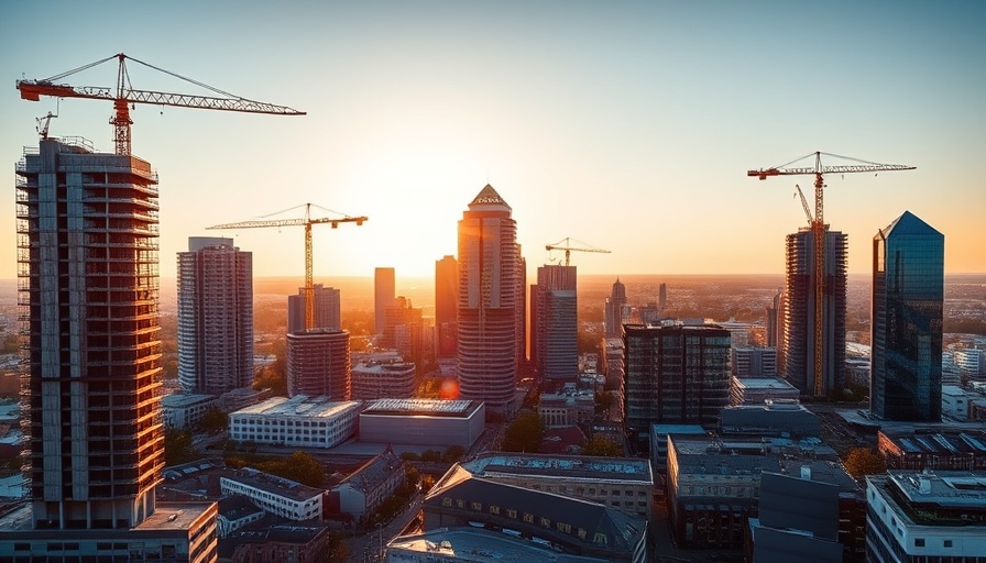 Birmingham cityscape with cranes at sunrise; construction and property development.