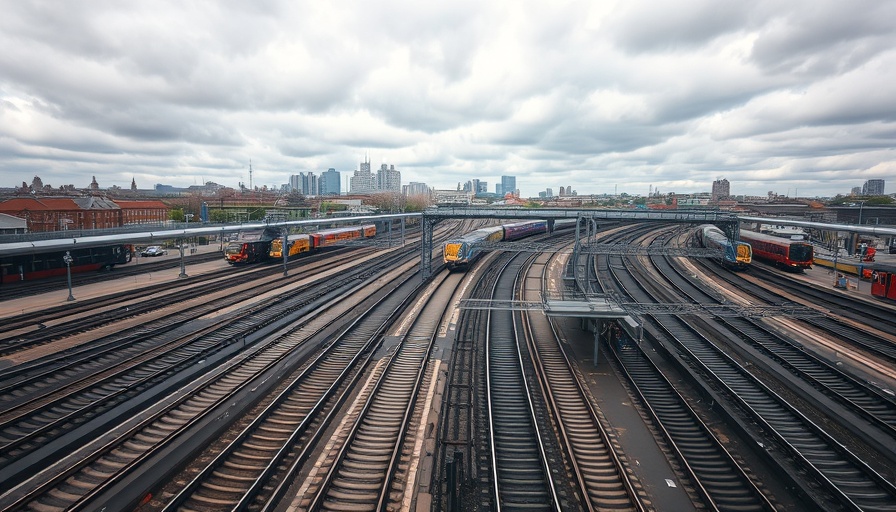Clapham Junction Train Station with multiple railway tracks and overcast sky.