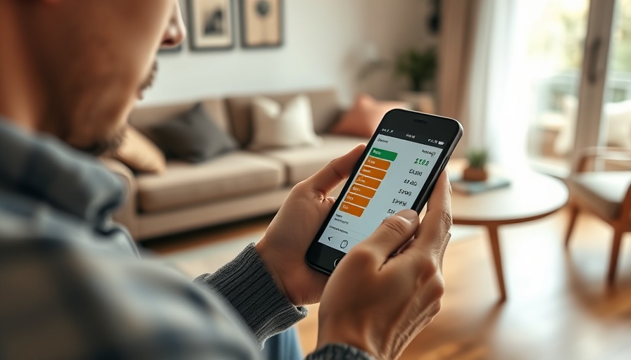Person viewing EPC ratings changing on a smartphone, cozy room setting.