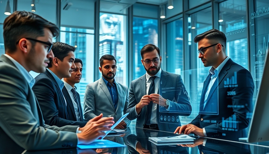 AI tools for real estate investors in a futuristic office setting.