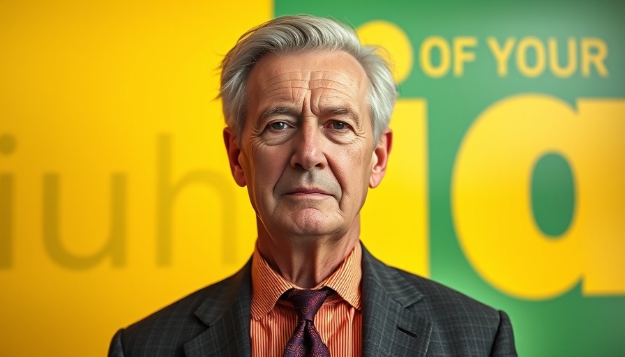 Distinguished man standing against a colorful backdrop.