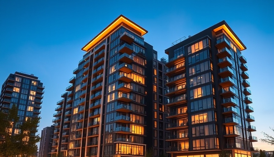 Modern apartments ideal for investing in property in 2025, dusk setting.