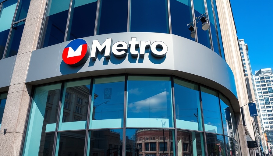 Metro Bank sign on modern building, relevant to London Stock Market Exodus.