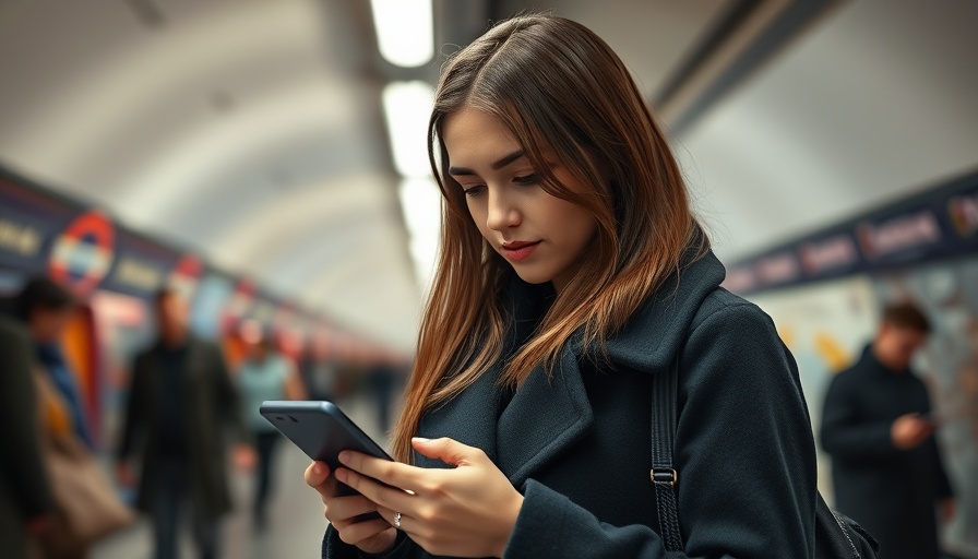Woman using smartphone in London underground, online habits