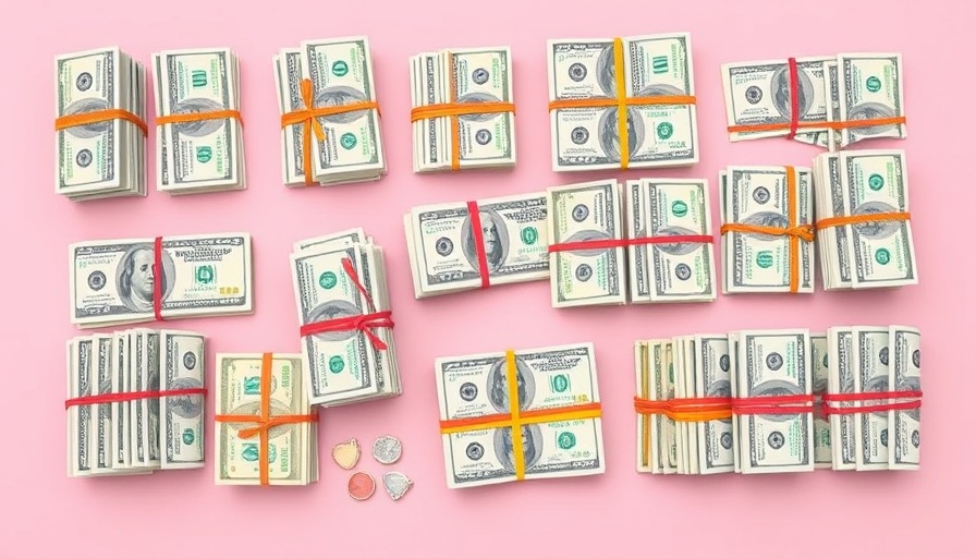 Various stacks of US dollar bills on pastel pink background, visually appealing.