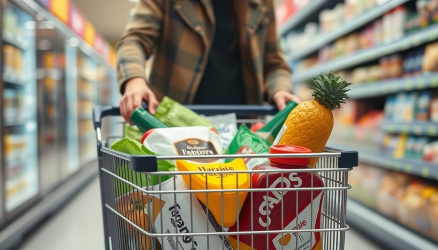 Shopping in supermarket with full cart, impacting UK inflation rate May 2025.