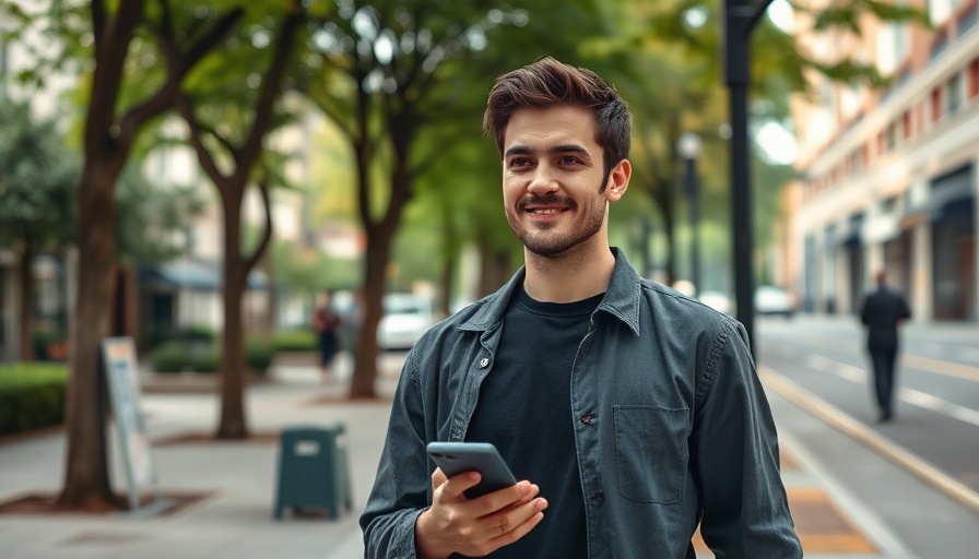 Man outdoors with phone, relaxed, during daylight.