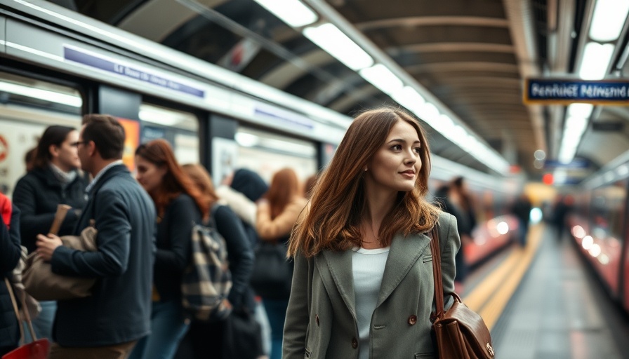Busy London Underground platform with train turnaround scene.