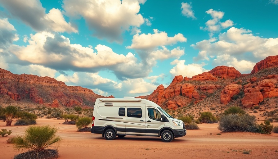 Compact camper van in desert landscape, best places to sell your RV for the most money.