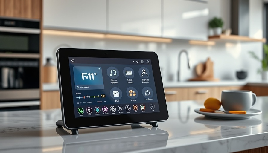 Apple Smart Home Hub showing interactive controls on a countertop.