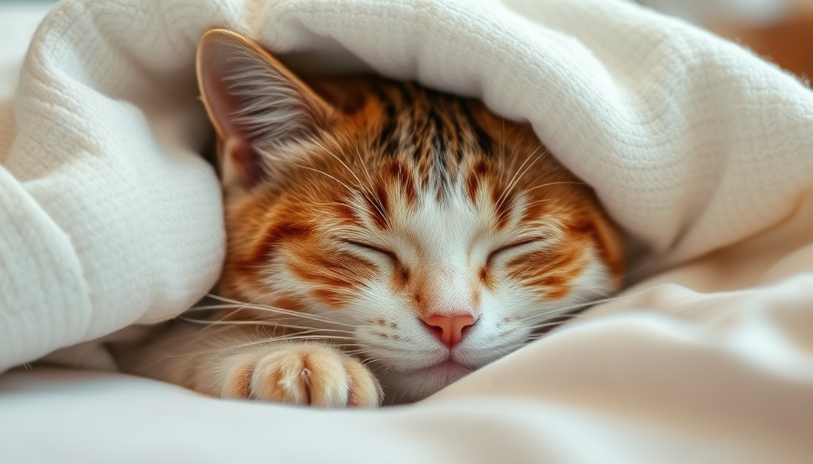 Peaceful cat sleeping under a white blanket, mindfulness meditation better sleep.