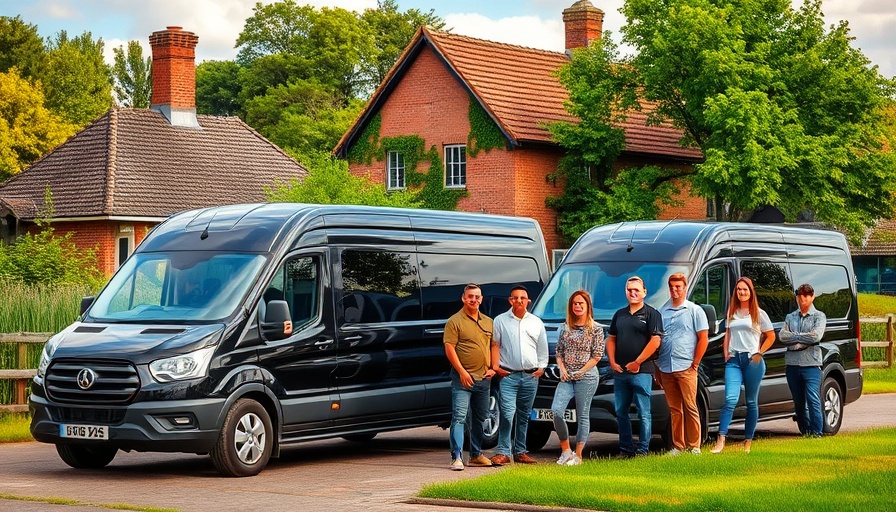 People at Craft Skills Education Centre beside vans and car in rural setting.