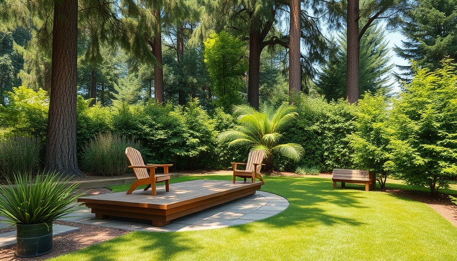 Well-maintained garden with wooden pathway among lush greenery.