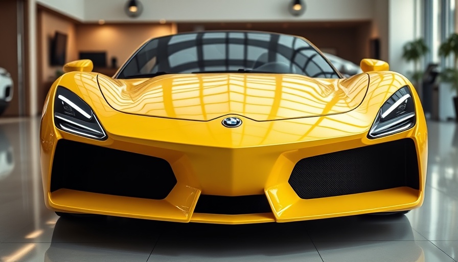 Yellow sports car front at auto show amid Lotus factory closure rumors.