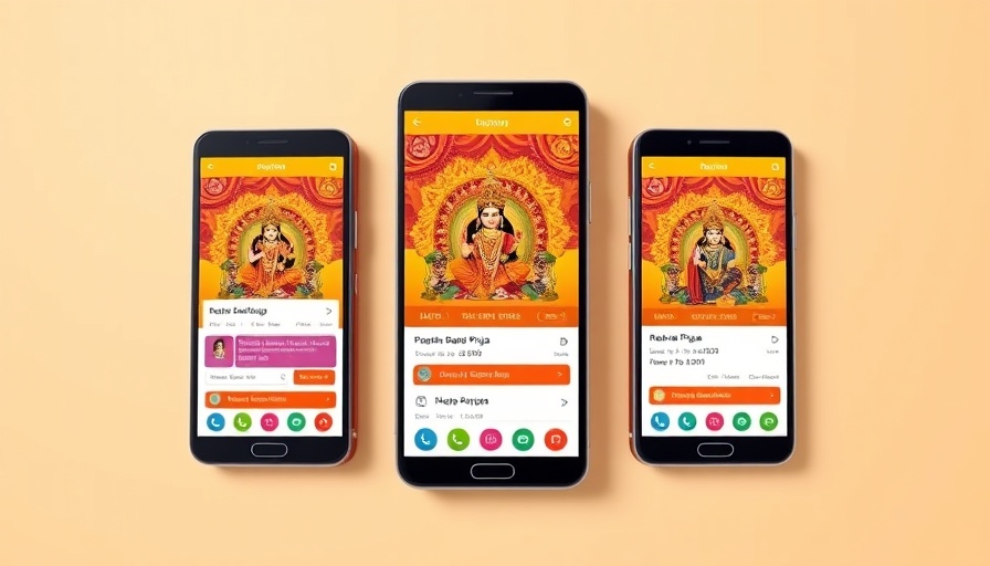 Sri Mandir app screens showcasing investment opportunities and puja booking.
