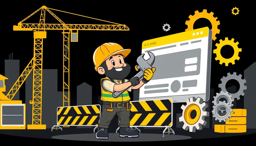 Cartoon construction theme illustrating digital marketing for construction companies