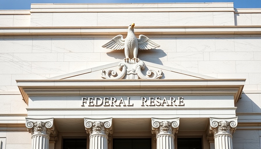 Federal Reserve building facade with eagle sculpture.