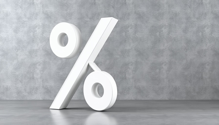 3D percentage symbol on gray background representing falling mortgage rates.