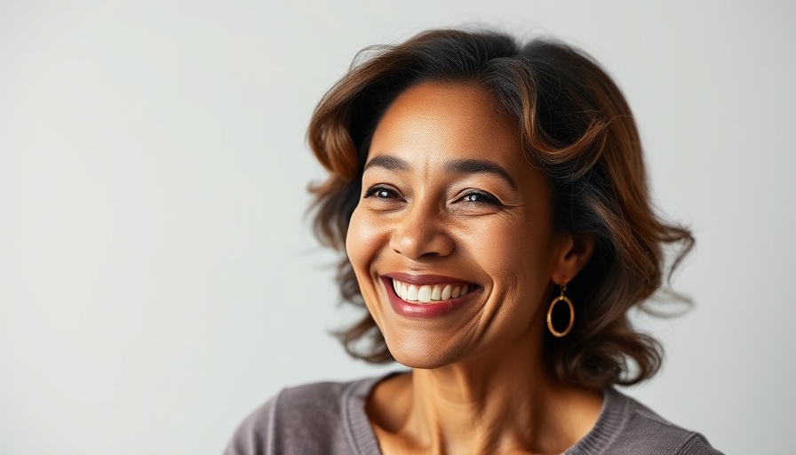 Confident woman smiling in a studio setting.
