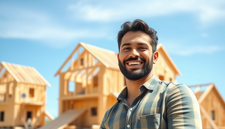 Smiling person promoting building high-return rentals with podcast elements.