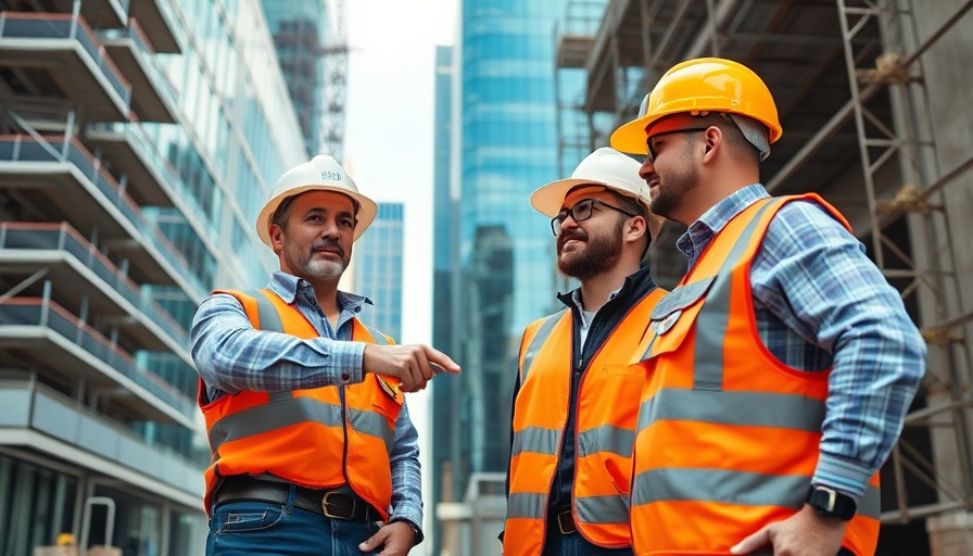 Construction professionals specifying finishes for home improvement, discussing a building.