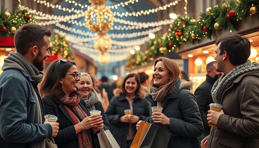 Festive South London Christmas market with happy people and lights.