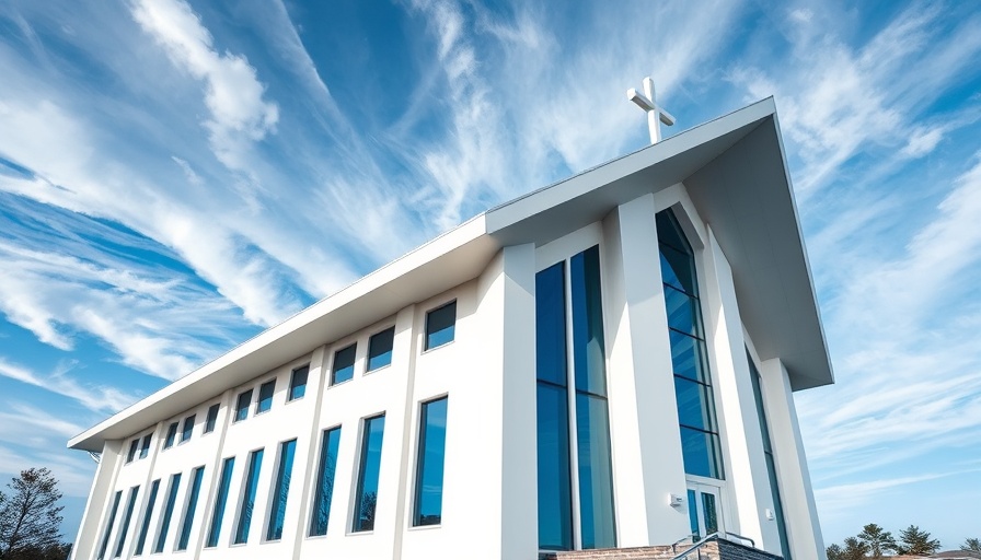 Contemporary architectural design of a modern white church building.