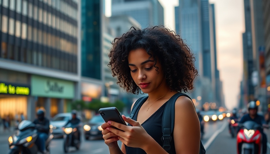 Quicken Simplifi updates young woman checking phone on city street.