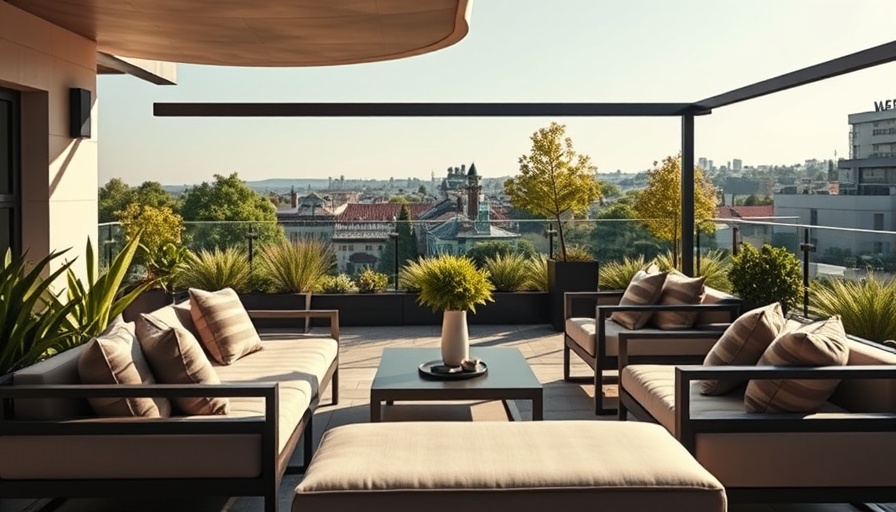 Expensive-looking garden furniture on a rooftop terrace.