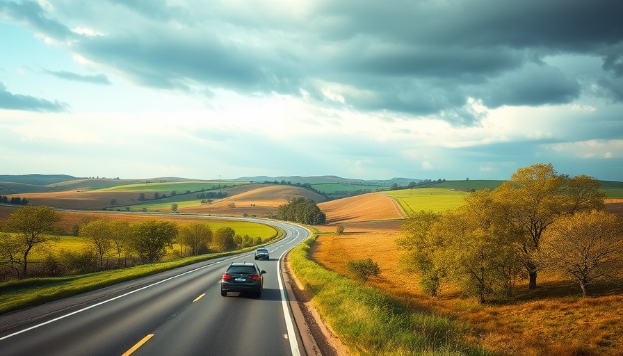 A66 upgrade: Cars and trucks on a rural highway with scenic hills.