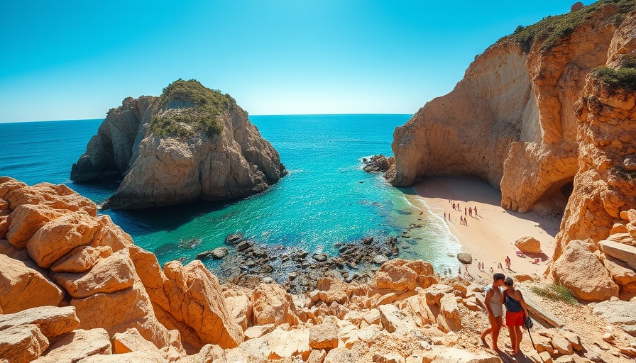 France travel warning: scenic beach view with tourists on rocky coast