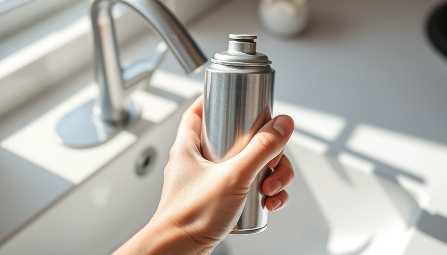 Metal cleaning product can for kitchen sinks held over a sink.