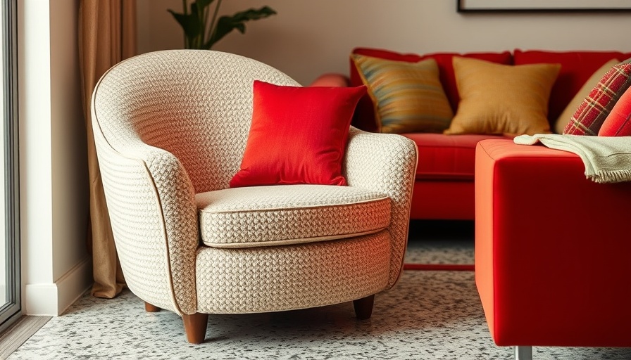 Cozy small armchair for compact spaces with vibrant red cushion.