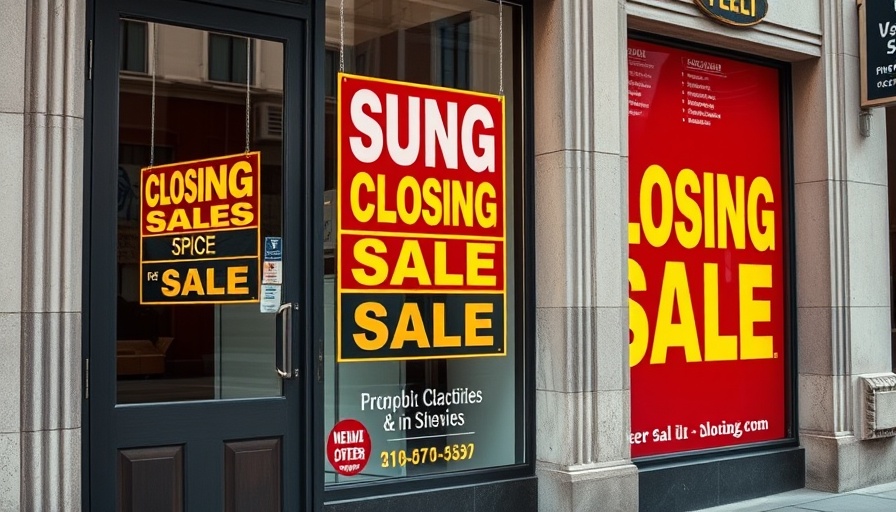 Storefront with bold closing sale signs indicating significant discounts, related to Begbies Traynor profits surge.